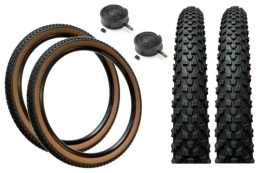 Baldwins Spares Baldy's PAIR 26 x 2.10 CLASSIC BROWN WALL Off Road Knobby Tread Tyres & Schrader Valve Tubes for MTB Mountain Bikes (Pack of 2)