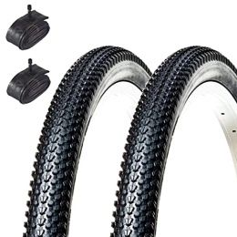 ECOVELO Spares ECOVELO Unisex Kid's Mountain Bike Tires MTB Tapered 26 X 1.95 (50-559) + Rooms with American Valve 2 Covers, Black, 26 pollici tassellati