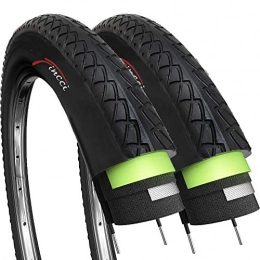 Fincci Mountain Bike Tyres Fincci Pair 26 x 1.95 Inch 53-559 Slick Tyres with 2.5mm Antipuncture Protection for Cycle Road Mountain MTB Hybrid Bike Bicycle (Pack of 2)