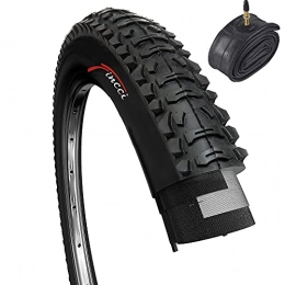 Fincci Mountain Bike Tyres Fincci Set 26 x 1.95 Inch 50-559 Foldable Tyre with Presta Valve Inner Tube for MTB Mountain Hybrid Bike Bicycle