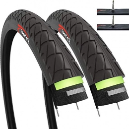 Fincci Spares Fincci Set Pair 26 x 1.95 Inch 50-559 Slick Tyres with Presta Inner Tubes and 3mm Antipuncture Protection for Cycle Road Mountain MTB Hybrid Bike Bicycle (Pack of 2)