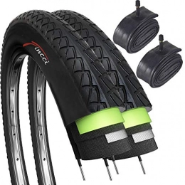 Fincci Spares Fincci Set Pair 26 x 1.95 Inch 53-559 Slick Tyres with Schrader Inner Tubes and 2.5mm Antipuncture Protection for Cycle Road Mountain MTB Hybrid Bike Bicycle (Pack of 2)