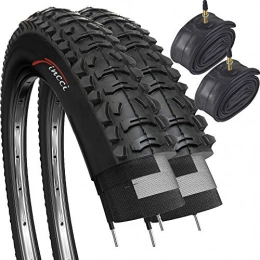 Fincci Spares Fincci Set Pair 26 x 1.95 Inch ETRTO 53-559 Foldable Tyres with Presta Valve Inner Tubes for MTB Mountain Hybrid Bike Bicycle (Pack of 2)
