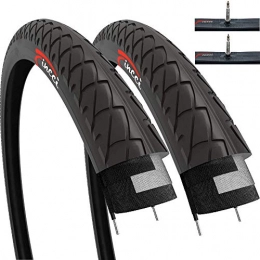 Fincci Mountain Bike Tyres Fincci Set Pair 26 x 2.10 Inch 54-559 Slick Tyres with Presta Inner Tubes for Cycle Road Mountain MTB Hybrid Bike Bicycle (Pack of 2)