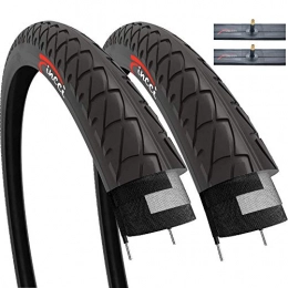 Fincci Mountain Bike Tyres Fincci Set Pair 26 x 2.10 Inch 54-559 Slick Tyres with Schrader Inner Tubes for Cycle Road Mountain MTB Hybrid Bike Bicycle (Pack of 2)