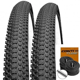 Kenda Mountain Bike Tyres Kenda Set: 2x Small Block Eight Mountain Bike Tyres-27, 5x2.10 / 52584+ Conti Tube Schrader Valve