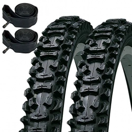 Kenda Mountain Bike Tyres Kenda Smoke 26" x 1.95 Mountain Bike Knobbly Tyres & Schrader Inner Tubes (Pair)
