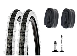 P4B Spares P4B 2 x 20 inch bicycle tyres (50-406) with DV tubes in black / white, 20 x 2.00, very good grip in all situations, high smoothness, for mountain bikes