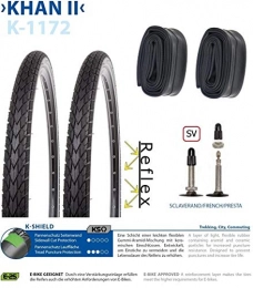 P4B Mountain Bike Tyres P4B complete tyre set = 2x 42-622 (28 inches x 1.60) tyres with puncture protection and reflective strips, 2x 28 inch SV 40 mm heat-heated