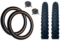Baldy's Spares PAIR Baldy's 16 x 1.75 BLACK With TAN WALL Kids BMX / Mountain Bike Tyres And Schrader Tubes