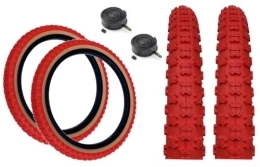 Baldy's Spares PAIR Baldy's 16 x 1.75 RED With TAN WALL Kids BMX / Mountain Bike Tyres And Schrader Tubes