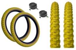 Baldy's Spares PAIR Baldy's 20 x 2.125 YELLOW With TAN WALL Kids BMX / Mountain Bike Tyres And Schrader Tubes