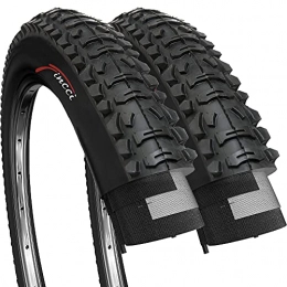 Fincci Mountain Bike Tyres Pair of Fincci MTB Mountain Hybrid Bike Bicycle Foldable Tyres 26 x 1.95