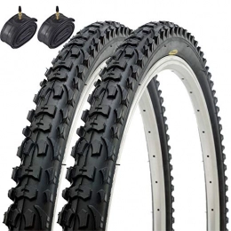 Fincci Spares Pair of Fincci MTB Mountain Hybrid Bike Bicycle Foldable Tyres 26 x 1.95 53-559 and Presta Inner Tubes