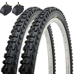 Fincci Mountain Bike Tyres Pair of Fincci MTB Mountain Hybrid Bike Bicycle Tyres 26 x 1.95 53-559 and Presta Inner Tubes