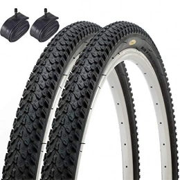 Fincci Mountain Bike Tyres Pair of Fincci MTB Mountain Hybrid Bike Bicycle Tyres 26 x 2.125 and Schrader Inner Tubes