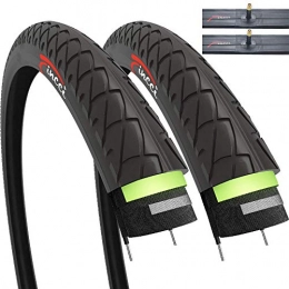 Fincci Mountain Bike Tyres Pair of Fincci Slick Road Mountain Hybrid Bike Bicycle Tyres 26 x 1.95 50-559 and Schrader Inner Tubes with 3mm Antipuncture Protection