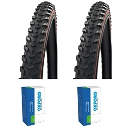 Generic Mountain Bike Tyres Raleigh Eiger Redline MTB Tyres - 26 x 1.95 (pair) plus Oxford Schrader Valve tubes (pair)