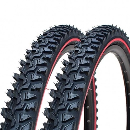 RANRANHOME Mountain Bike Tyres RANRANHOME Mountain Bike Protection Tire, All Terrain Replacement Anti Puncture MTB Tire, Anti-Slip Wear-Resistant Large Pattern Tires Tubeless(2Pack), Red, 26x2.1