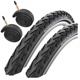 Schwalbe Mountain Bike Tyres Schwalbe Land Cruiser 700 x 40c Hybrid Bike Tyres with Presta Tubes & Ano Adapters (Pair)