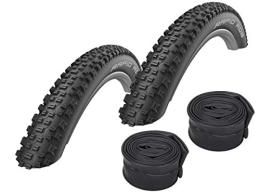 Set-Schwalbe Mountain Bike Tyres Schwalbe Rapid Rob MTB Tyres 26 x 2.10 + Schwalbe Tubes Road Bike Valve Set of 2 Black