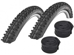 Set-Schwalbe Mountain Bike Tyres Schwalbe Smart Sam Plus Puncture Protection Tyres 26 x 2.10 + Schwalbe Tubes Car Valve