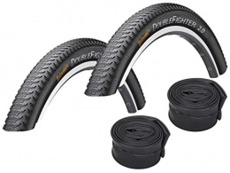 Set-Continental Mountain Bike Tyres Set: 2 x Continental Double Fighter III 26 x 1.90 / 50-559 + Conti Tubes Road Bike Valve