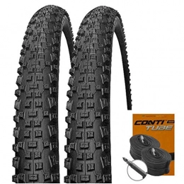 Set-Schwalbe Mountain Bike Tyres Set: 2 x Schwalbe Rapid Rob Black MTB Tyres 27.5 x 2.10 + Conti Tubes Road Bike Valve