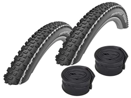 Set-Schwalbe Mountain Bike Tyres Set: 2 x Schwalbe Rapid Rob White Stripes MTB Tyres 26 x 2.25 + Schwalbe Inner Tubes Car Valve