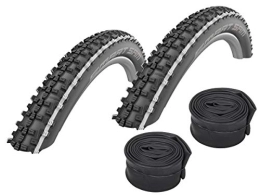 Set-Schwalbe Mountain Bike Tyres Set: 2 x Schwalbe Smart Sam White Stripes MTB Tyres 26 x 2.25 + Conti Inner Tubes Car Valve