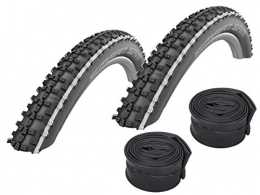 Set-Schwalbe Spares Set: 2 x Schwalbe Smart Sam White Stripes MTB Tyres 26 x 2.25 + Conti Tubes Dunlop Valve
