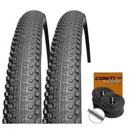 Set-Continental Mountain Bike Tyres Set: 2x Continental Double Fighter III 27, 5x2.00 / 584+ Conti Tube Schrader Valve