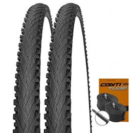 Impac/Continental Spares Set: 2x Impac Crosspac Black Bicycle Tyres 26x2.0050-559+ 2Conti Tube Racing Type