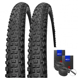 Set-Schwalbe Mountain Bike Tyres Set: 2x Schwalbe Rapid Rob Black MTB Tyre 26x2.25+ Schwalbe Tubes Racing Type