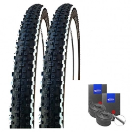 Set-Schwalbe Mountain Bike Tyres Set: 2x Schwalbe Rapid Rob MTB Tyre 26x 2.25White Stripes + Schwalbe Tubes Racing Type