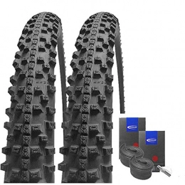 Set-Schwalbe Mountain Bike Tyres Set: 2x Schwalbe Smart Sam Plus Puncture Protection Tyre 26x2.25+ Schwalbe Tubes Express Valve