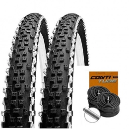 Set-Schwalbe Mountain Bike Tyres Set of 2 Schwalbe Rapid Rob White Stripes MTB Tyres 26 x 2.25 + Conti Tubes Car Valve