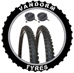 Vandorm Mountain Bike Tyres Vandorm Hard Track 26" x 1.95" Knobbly Tyres (PAIR) and SCHRADER Tubes - P1084 x 2