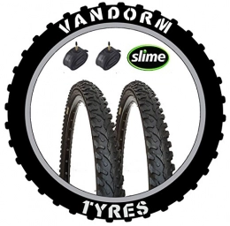 Vandorm Mountain Bike Tyres Vandorm Hard Track 26" x 1.95" Knobbly Tyres (PAIR) and SLIME PRESTA Tubes - P1084 x 2