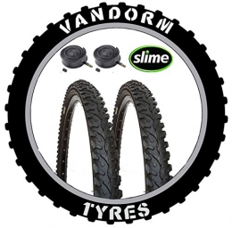 Vandorm Mountain Bike Tyres Vandorm Hard Track 26" x 1.95" Knobbly Tyres (PAIR) and SLIME SCHRADER Tubes - P1084 x 2