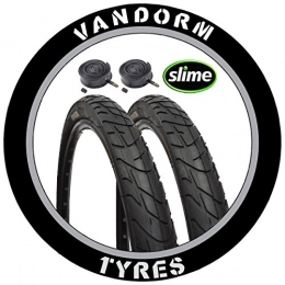Vandorm Mountain Bike Tyres Vandorm Wind 195 26" x 1.95" MTB Slick Tyres (PAIR) - P1184 and Schrader SLIME Tubes x 2