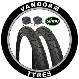 Vandorm Spares Vandorm Wind 210 26" x 2.10" MTB Slick Tyres (PAIR) - P1184 and Presta SLIME Tubes x 2 Bike part