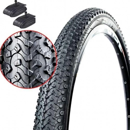 XYLUCKY Set Pair 26 x 1.95 Inch Foldable Tyres with Schrader Valve Inner Tubes for MTB Mountain Hybrid Bike Bicycle (Pack of 2)