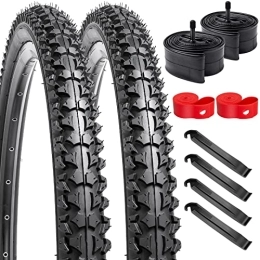 YunSCM Spares YunSCM 26" Bike Tyres 26 x 1.95 54-559 ETRTO and Tubes 26x1.75 / 2.125 AV32mm Valve with 2 Rim Strips Compatible with 26x1.95 Mountain Bike Bicycle Tyres and Tubes- 2Pack(Y702-01)