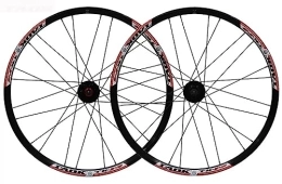 OMDHATU Spares 24-inch mountain bike wheelset double-layer aluminum alloy rim Quick Release Wheels set for 8-10 speeds Cassette Ball bearings hubs 6-bolt disc brakes (Color : Black+red)