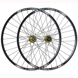 OMDHATU Mountain Bike Wheel 26 / 27.5 / 29 Inch Mountain Bike Wheelset Disc Brake Sealed Bearing Support 8-12 Speed Cassette Thru Axle Wheel Set Front 100 * 15mm Rear 142 * 12mm (Color : Gold, Size : 26inch)