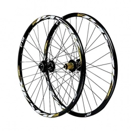 SJHFG Mountain Bike Wheel 26 / 27.5 / 29in Bicycle Wheelset, Aluminum Alloy Double Wall MTB Rim Front 2 Rear 4 Bearings Disc Brake 12 / 15MM Barrel Shaft (Color : Yellow, Size : 26in / 15mmaxis)
