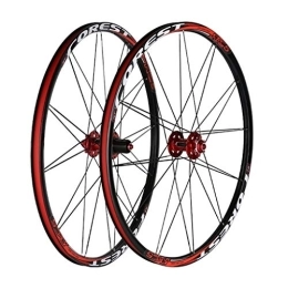 QHY Mountain Bike Wheel 26 27.5 Inch Bike Wheelset, Double Wall MTB Rim Disc Brake QR 24H Compatible 7 8 9 10 11 Speed (Color : Red, Size : 26inch)