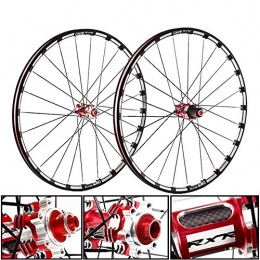 CHUDAN Spares 26 / 27.5 Inches Bicycle Wheelset Rear Wheel, Carbon Fiber Hub Double Cycling Wheels MTB Disc Brake Wheelset Fast Release 9-11 Speed Sealed Bearings 24H, Red, 27.5in