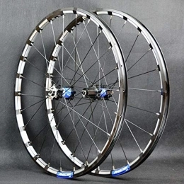 KANGXYSQ Mountain Bike Wheel 26'' 27.5'' Mountain Bicycle Wheels Set Front Rear Bike Wheelset Double Wall Rim 24 Holes Quick Release Disc Brake For 7 / 8 / 9 / 10 / 11 / 12 Speed (Color : Black and blue hub, Size : 26inch)